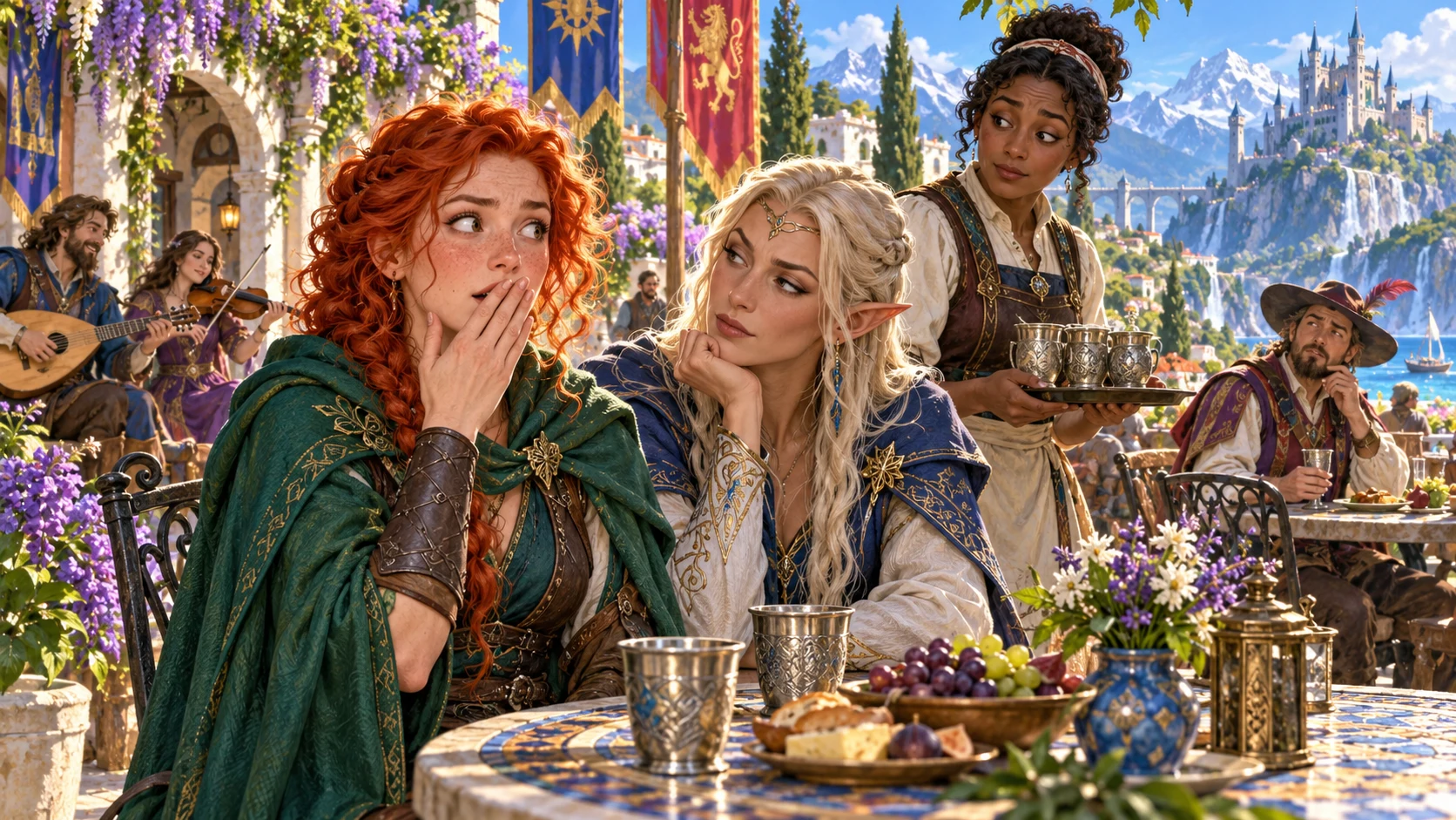 A fantasy speaker notices nearby listeners after an already-spoken remark